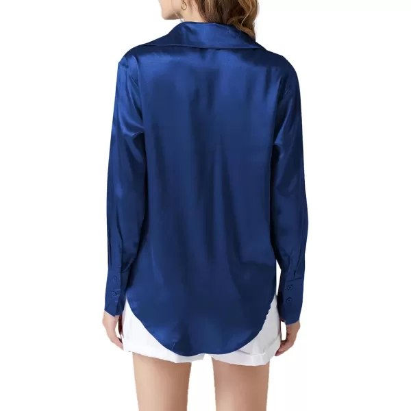 LYANER Women's Satin Silky Collar Buttons Down Long Sleeve Work Blouse Shirt Top
