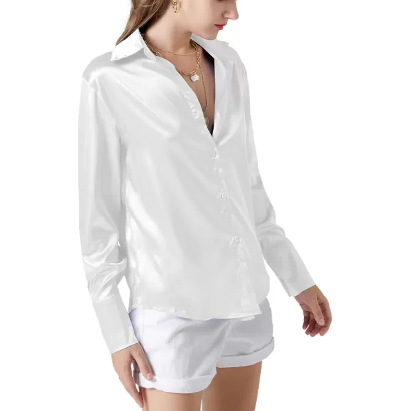 LYANER Women's Satin Silky Collar Buttons Down Long Sleeve Work Blouse Shirt Top