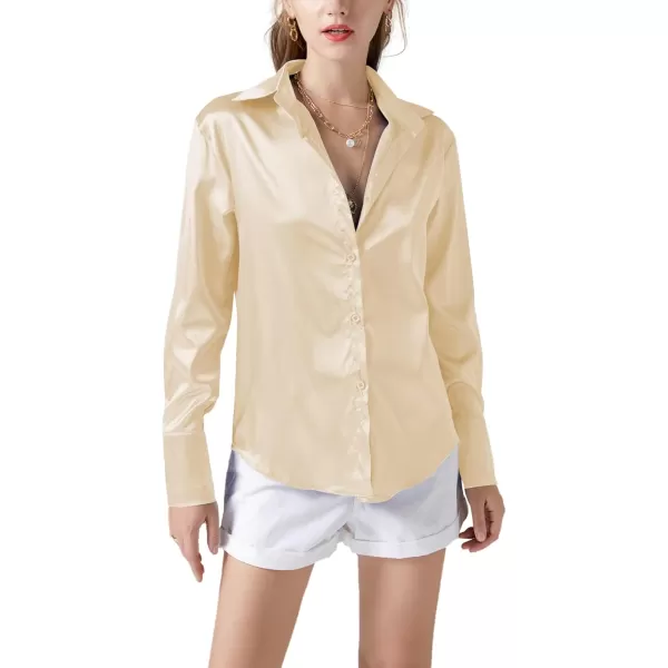 LYANER Women's Satin Silky Collar Buttons Down Long Sleeve Work Blouse Shirt Top