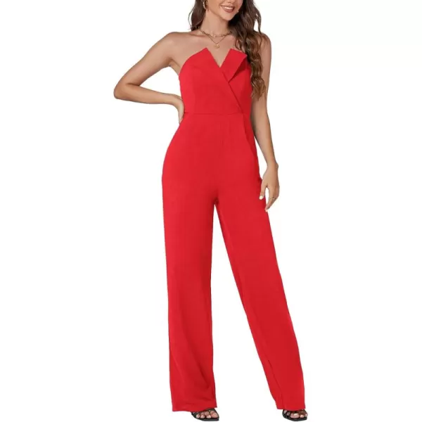LYANER Women's Jumpsuit Strapless Tube Top Sleeveless Warp Front Long Romper with Pockets
