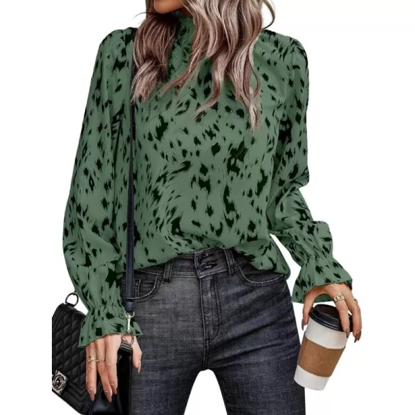 LYANER Women's Print Mock Neck Flounce Long Sleeve Shirred Blouse Top Shirt
