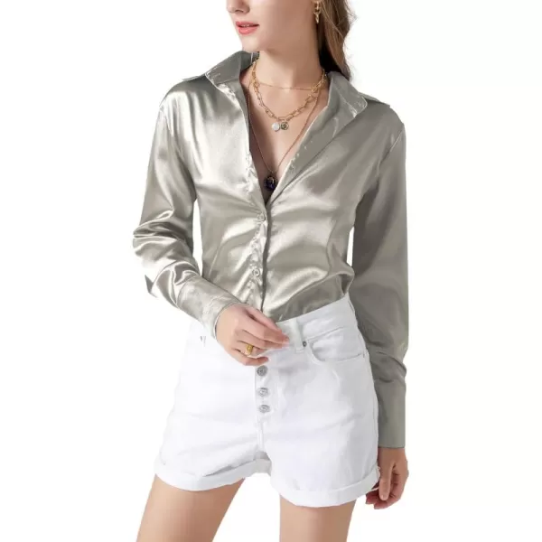 LYANER Women's Satin Silky Collar Buttons Down Long Sleeve Work Blouse Shirt Top