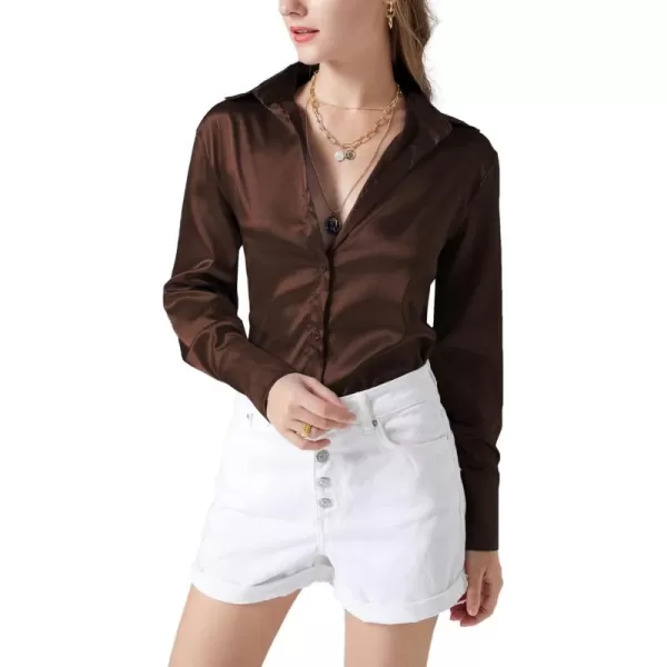LYANER Women's Satin Silky Collar Buttons Down Long Sleeve Work Blouse Shirt Top