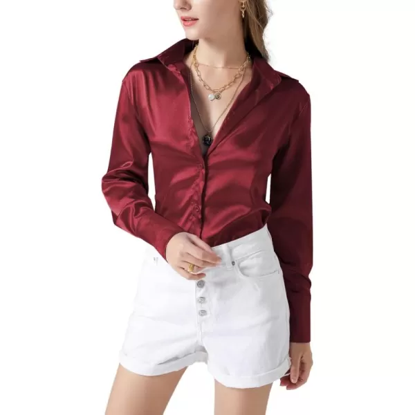 LYANER Women's Satin Silky Collar Buttons Down Long Sleeve Work Blouse Shirt Top