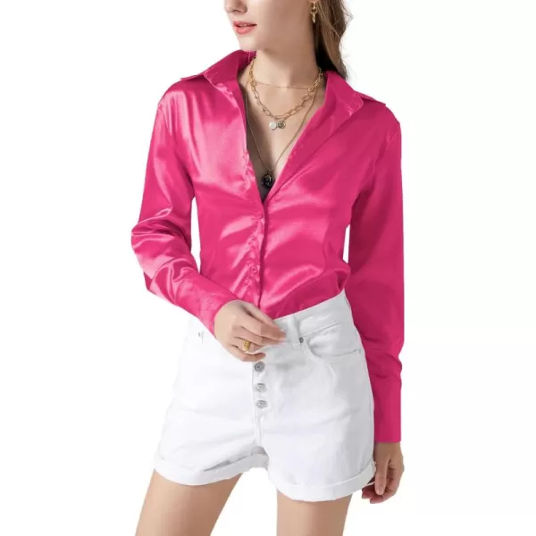 LYANER Women's Satin Silky Collar Buttons Down Long Sleeve Work Blouse Shirt Top