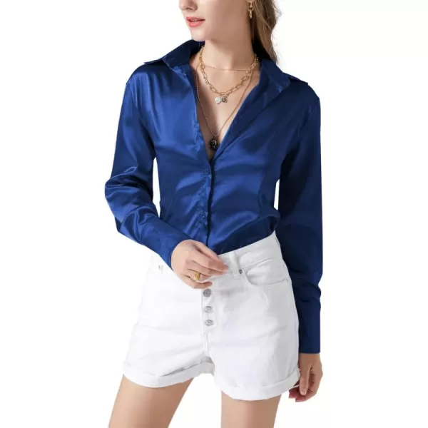 LYANER Women's Satin Silky Collar Buttons Down Long Sleeve Work Blouse Shirt Top