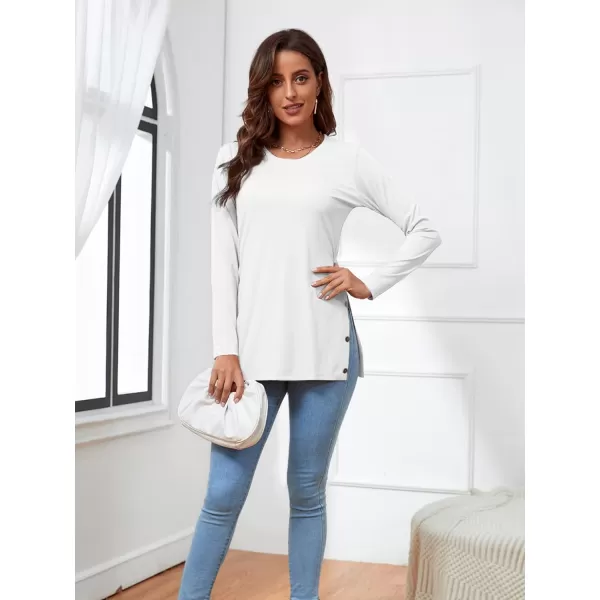 LYANER Women's Button Split Slit Sides Scoop Neck Long Sleeve Blouse Tunic Top