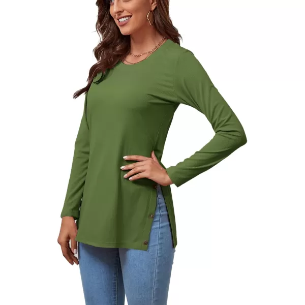 LYANER Women's Button Split Slit Sides Scoop Neck Long Sleeve Blouse Tunic Top