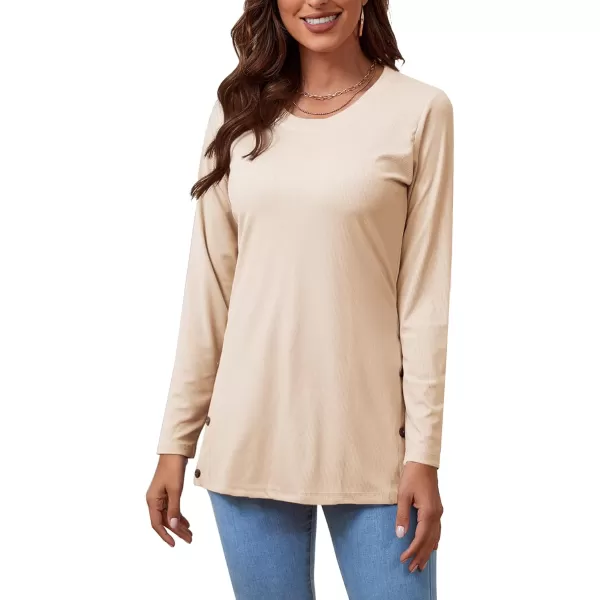LYANER Women's Button Split Slit Sides Scoop Neck Long Sleeve Blouse Tunic Top