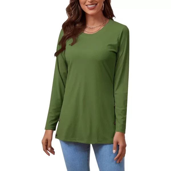 LYANER Women's Button Split Slit Sides Scoop Neck Long Sleeve Blouse Tunic Top