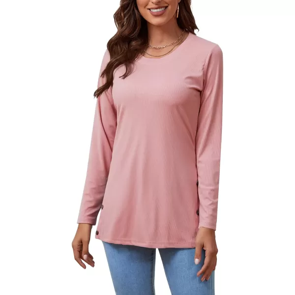 LYANER Women's Button Split Slit Sides Scoop Neck Long Sleeve Blouse Tunic Top