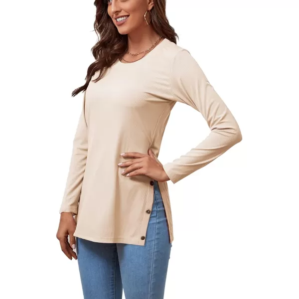 LYANER Women's Button Split Slit Sides Scoop Neck Long Sleeve Blouse Tunic Top