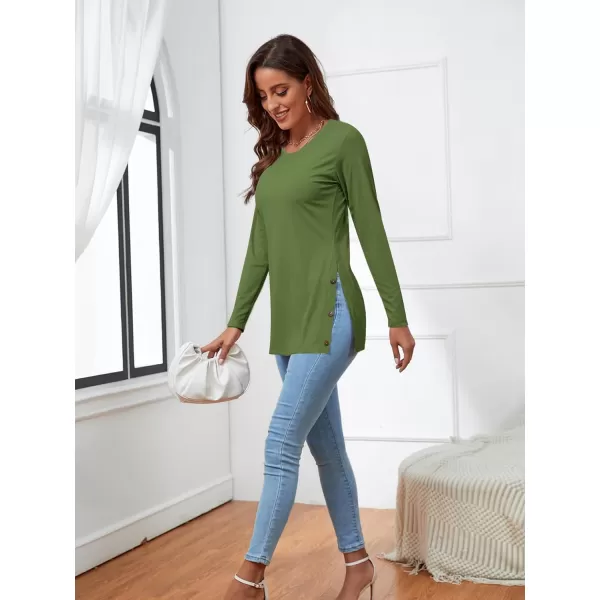 LYANER Women's Button Split Slit Sides Scoop Neck Long Sleeve Blouse Tunic Top