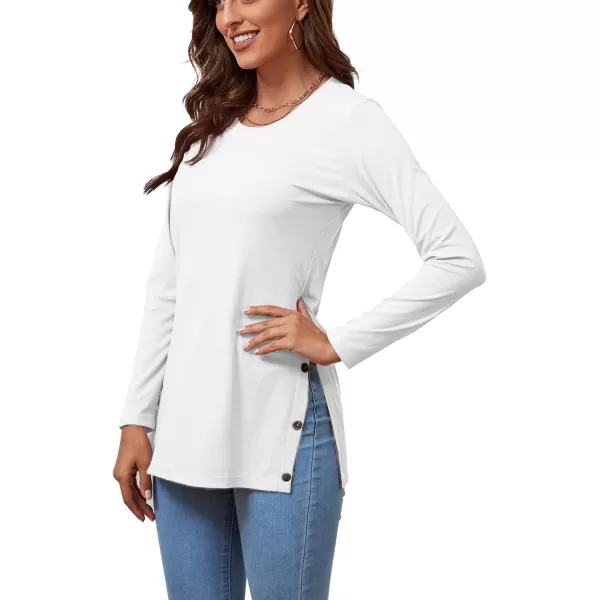 LYANER Women's Button Split Slit Sides Scoop Neck Long Sleeve Blouse Tunic Top