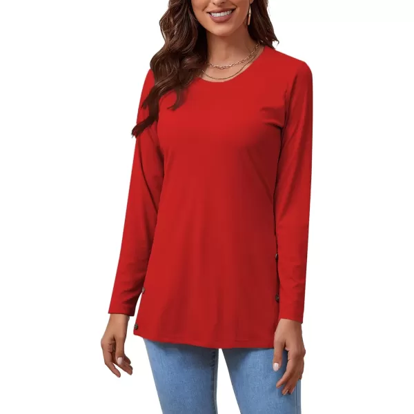 LYANER Women's Button Split Slit Sides Scoop Neck Long Sleeve Blouse Tunic Top