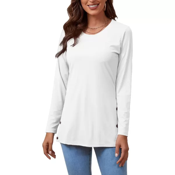 LYANER Women's Button Split Slit Sides Scoop Neck Long Sleeve Blouse Tunic Top