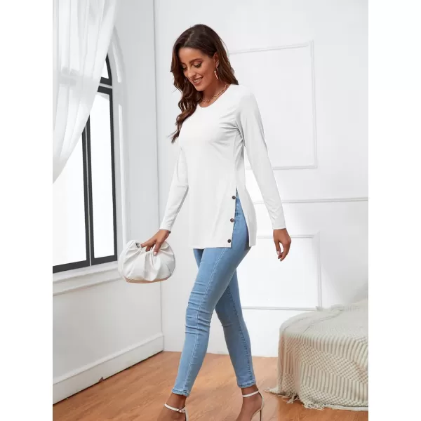 LYANER Women's Button Split Slit Sides Scoop Neck Long Sleeve Blouse Tunic Top