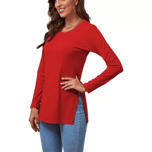 LYANER Women's Button Split Slit Sides Scoop Neck Long Sleeve Blouse Tunic Top