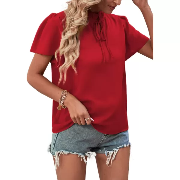 LYANER Women's Elegant Frill Mock Neck Ruffle Short Sleeve Blouse Work Shirt Top