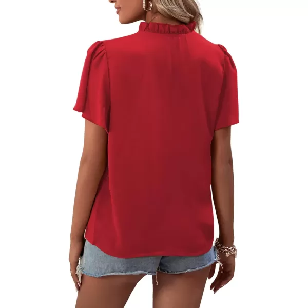 LYANER Women's Elegant Frill Mock Neck Ruffle Short Sleeve Blouse Work Shirt Top