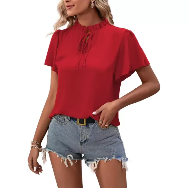 LYANER Women's Elegant Frill Mock Neck Ruffle Short Sleeve Blouse Work Shirt Top