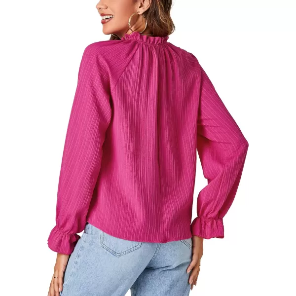 LYANER Women's Frill Mock Neck Pleated Lantern Long Sleeve Blouse Office Shirt Tops