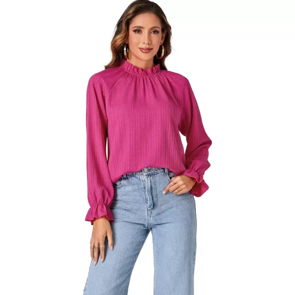 LYANER Women's Frill Mock Neck Pleated Lantern Long Sleeve Blouse Office Shirt Tops