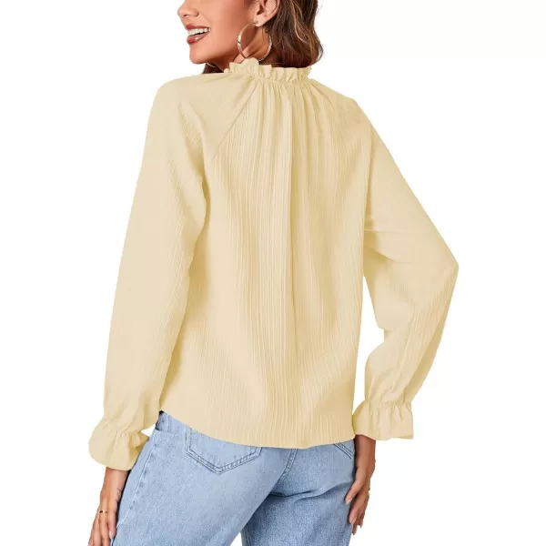 LYANER Women's Frill Mock Neck Pleated Lantern Long Sleeve Blouse Office Shirt Tops
