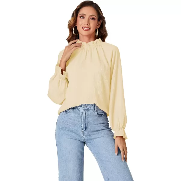 LYANER Women's Frill Mock Neck Pleated Lantern Long Sleeve Blouse Office Shirt Tops