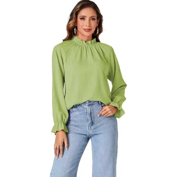LYANER Women's Frill Mock Neck Pleated Lantern Long Sleeve Blouse Office Shirt Tops