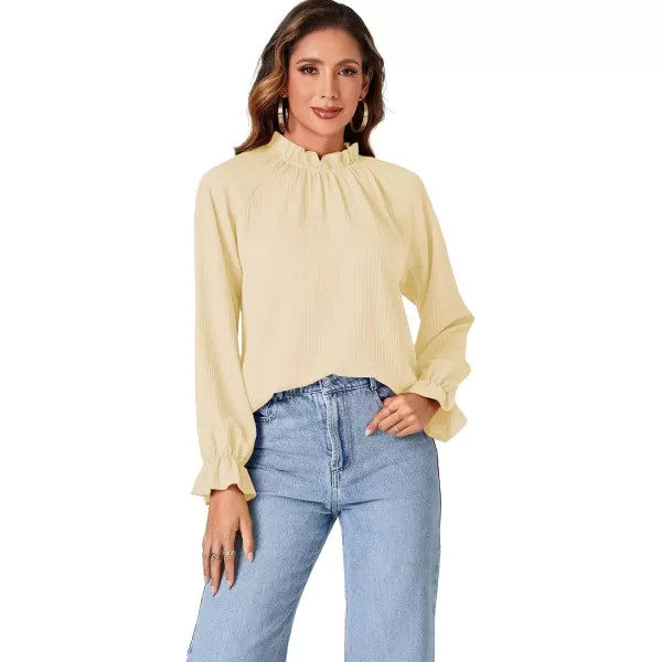 LYANER Women's Frill Mock Neck Pleated Lantern Long Sleeve Blouse Office Shirt Tops