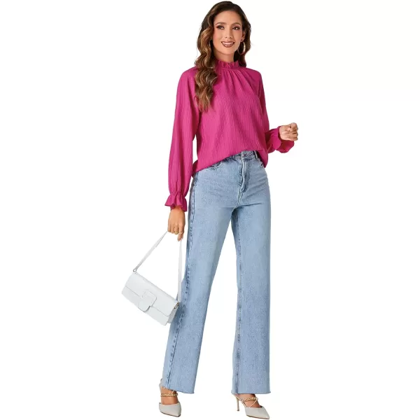 LYANER Women's Frill Mock Neck Pleated Lantern Long Sleeve Blouse Office Shirt Tops