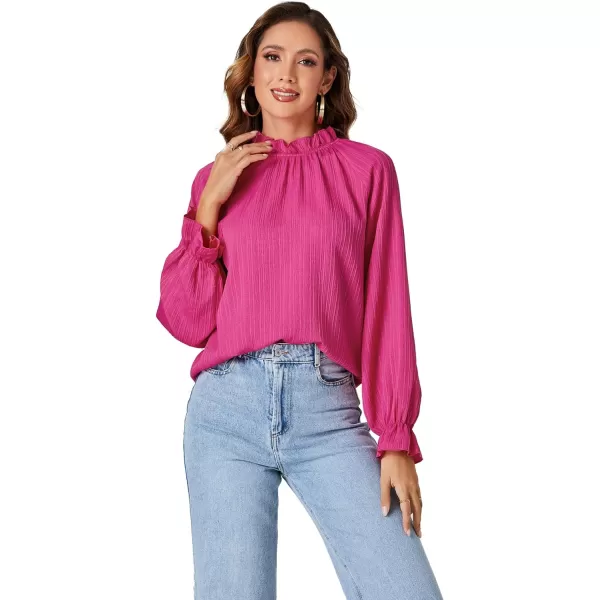 LYANER Women's Frill Mock Neck Pleated Lantern Long Sleeve Blouse Office Shirt Tops