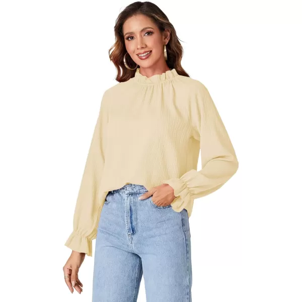 LYANER Women's Frill Mock Neck Pleated Lantern Long Sleeve Blouse Office Shirt Tops