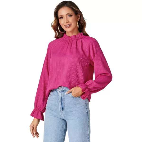 LYANER Women's Frill Mock Neck Pleated Lantern Long Sleeve Blouse Office Shirt Tops