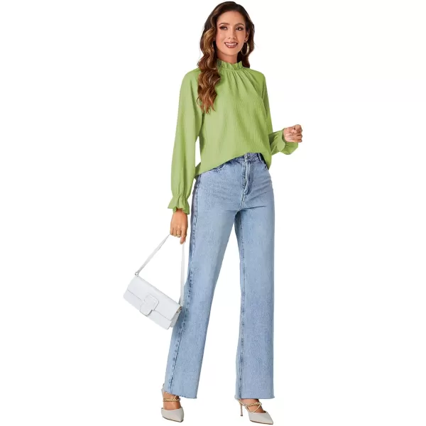 LYANER Women's Frill Mock Neck Pleated Lantern Long Sleeve Blouse Office Shirt Tops