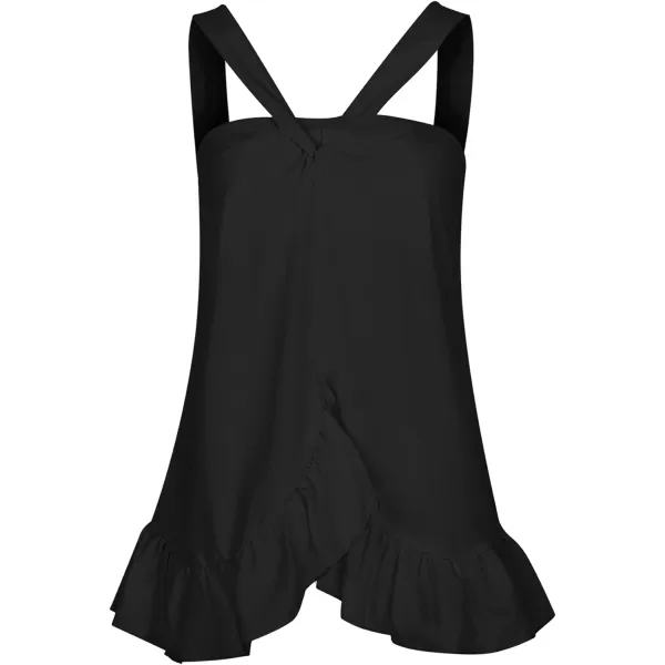 LYANER Women's Halter Neck Twist Front Ruffle Hem Ruched Sleeveless Cami Tank Top