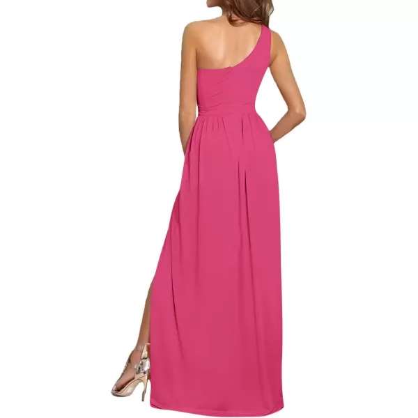 LYANER Women's One Shoulder High Split Sleeveless Ruched Sexy Cocktail Maxi Long Dress