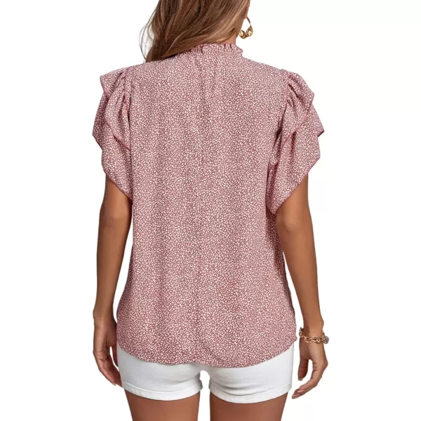 LYANER Women's Print Layered Ruffle Short Sleeve Frill Trim Crew Neck Tie Blouse Shirt Top