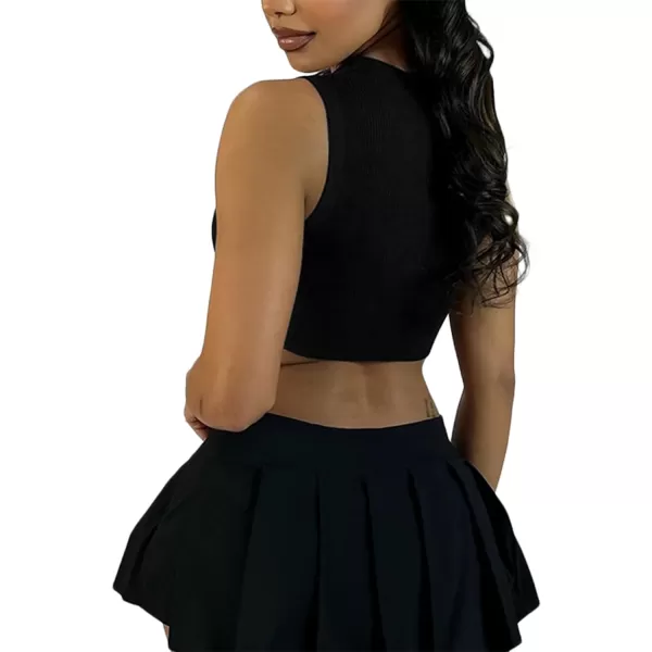 LYANER Women's Rhinestone Fringe High Low Hem Sleeveless Ribbed Crop Tops Tank Blouse