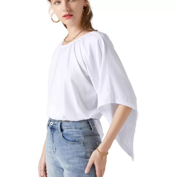 LYANER Women's Scoop Neck Batwing Half Sleeve Open Back Tie Back Blouse Crop Top