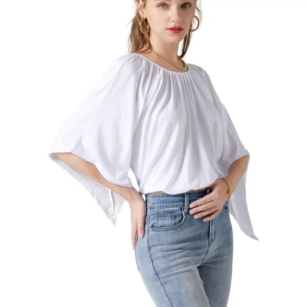 LYANER Women's Scoop Neck Batwing Half Sleeve Open Back Tie Back Blouse Crop Top