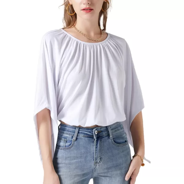 LYANER Women's Scoop Neck Batwing Half Sleeve Open Back Tie Back Blouse Crop Top