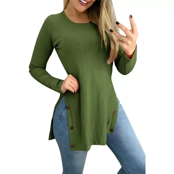 LYANER Women's Button Split Slit Sides Scoop Neck Long Sleeve Blouse Tunic Top