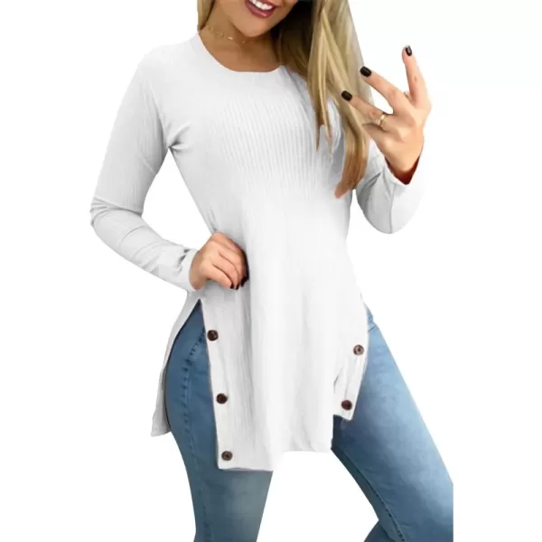 LYANER Women's Button Split Slit Sides Scoop Neck Long Sleeve Blouse Tunic Top