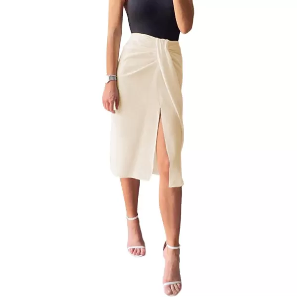 LYANER Women's Casual Draped Ruched Front High Waist Split Slit Hem Midi Skirt