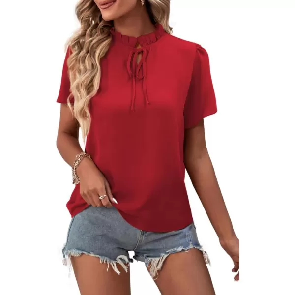 LYANER Women's Elegant Frill Mock Neck Ruffle Short Sleeve Blouse Work Shirt Top