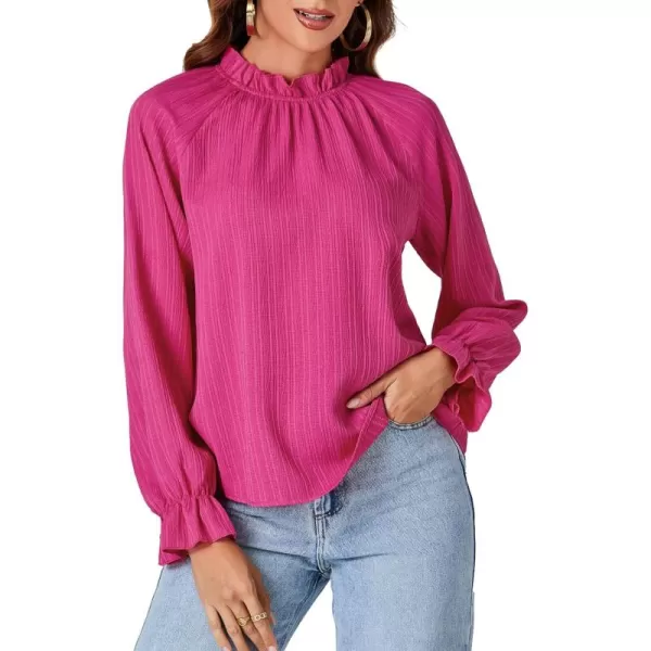 LYANER Women's Frill Mock Neck Pleated Lantern Long Sleeve Blouse Office Shirt Tops