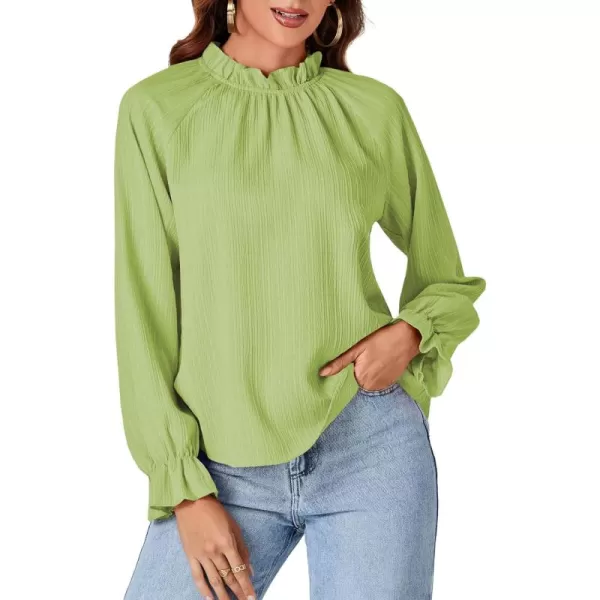 LYANER Women's Frill Mock Neck Pleated Lantern Long Sleeve Blouse Office Shirt Tops