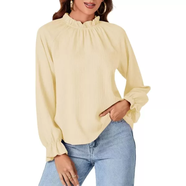 LYANER Women's Frill Mock Neck Pleated Lantern Long Sleeve Blouse Office Shirt Tops